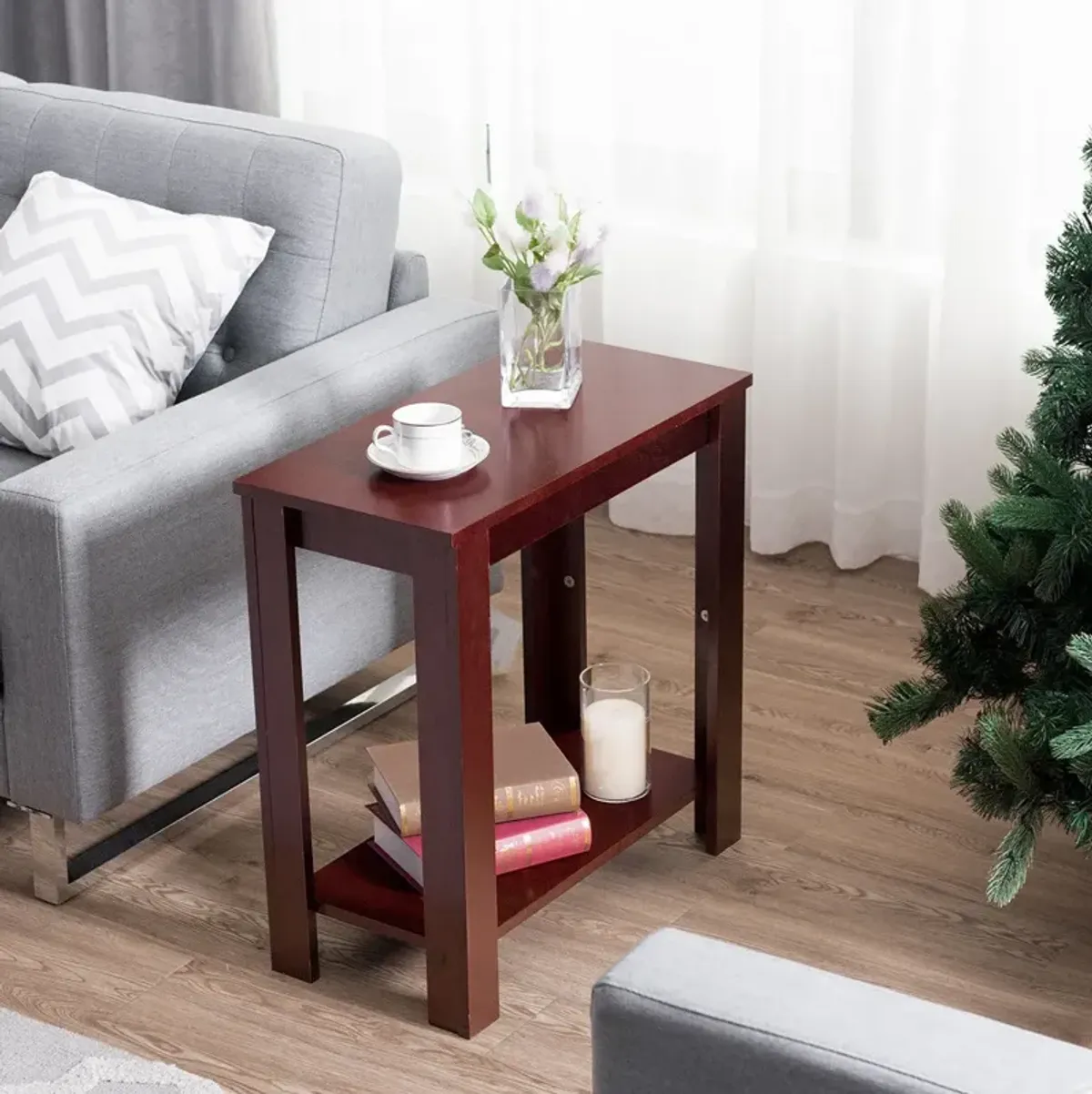 2-Tier Modern Compact End Table with Storage Shelf