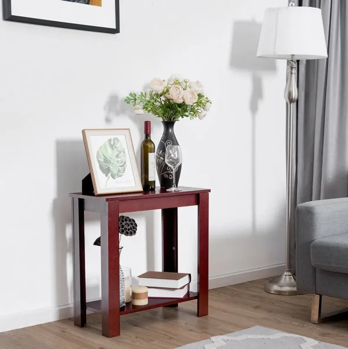 2-Tier Modern Compact End Table with Storage Shelf