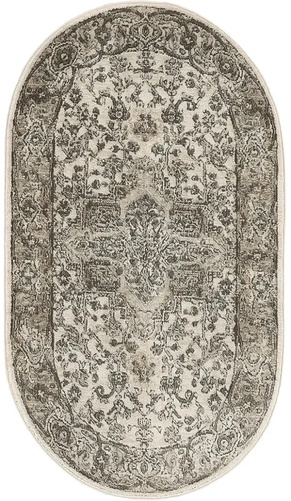 Quarry QUA05 Ivory/Gray 3' x 5' Oval Rug