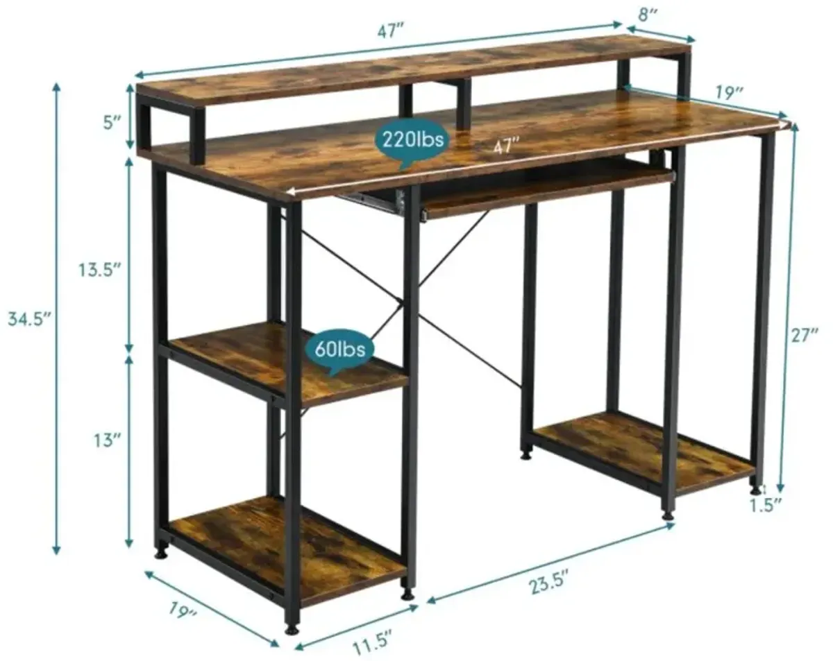 Hivvago 47 Inches Computer Desk Writing Study Table with Keyboard Tray and Monitor Stand