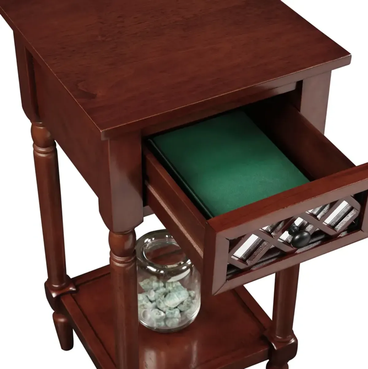 Convenience Concepts French Country Khloe Deluxe 1 Drawer Accent Table with Shelf, Mahogany