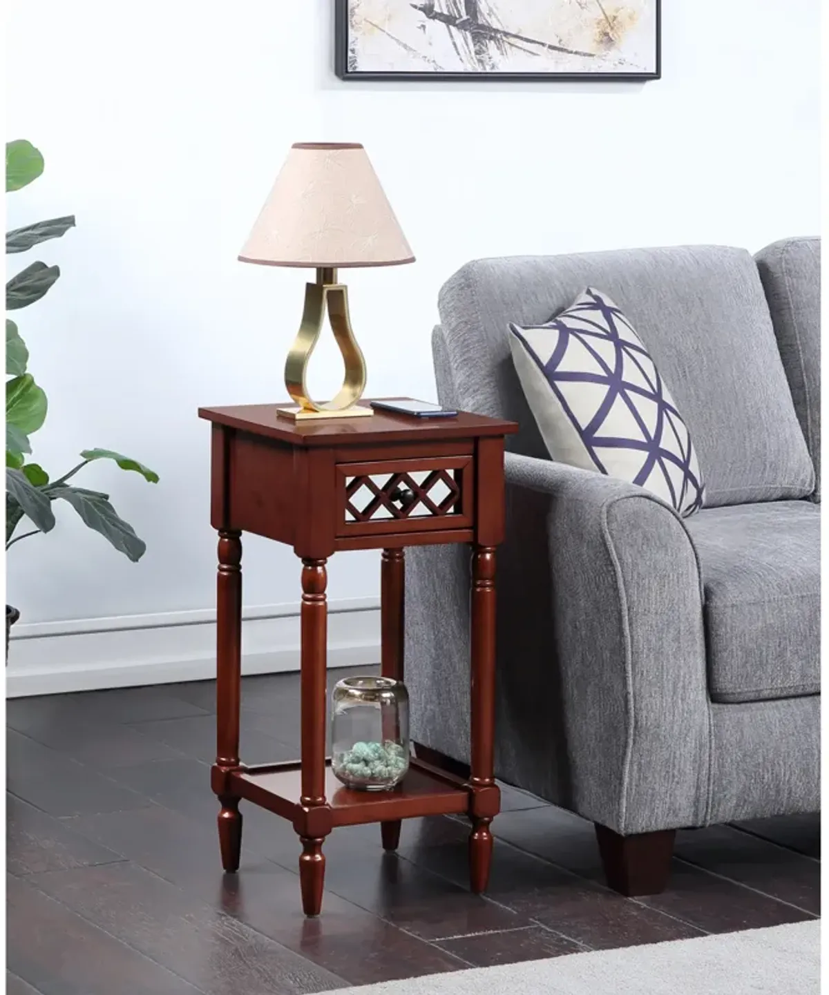 Convenience Concepts French Country Khloe Deluxe 1 Drawer Accent Table with Shelf, Mahogany