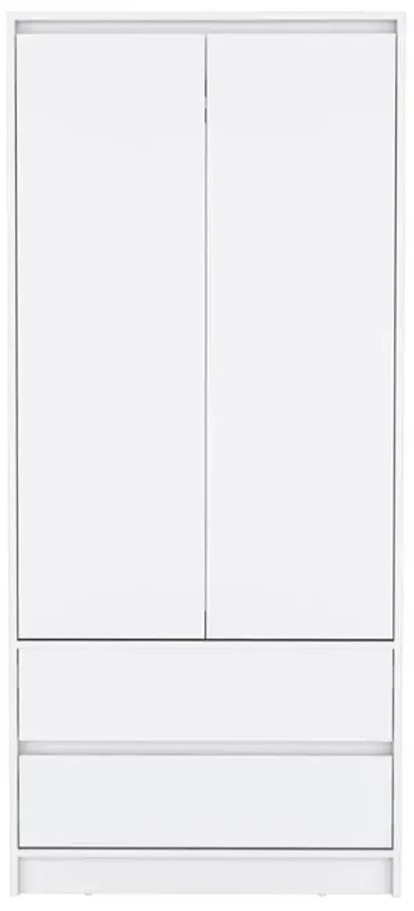 DEPOT E-SHOP Palmer 2 Drawers Armoire, Wardrobe Closet with Hanging Rod, White