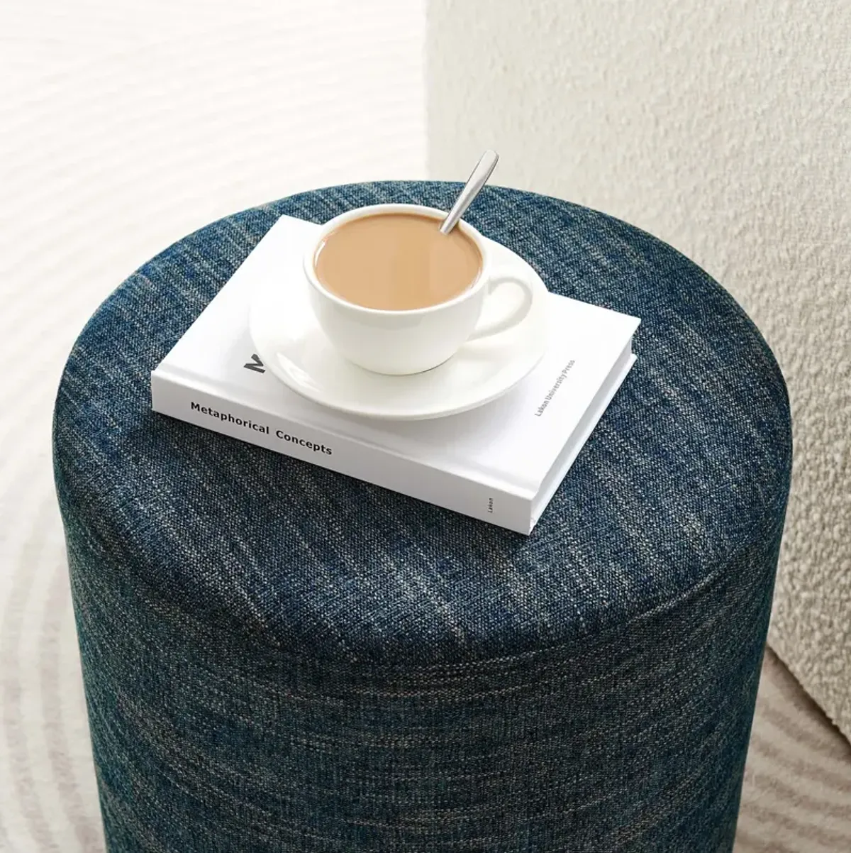 Callum 16" Round Woven Heathered Fabric Upholstered Ottoman