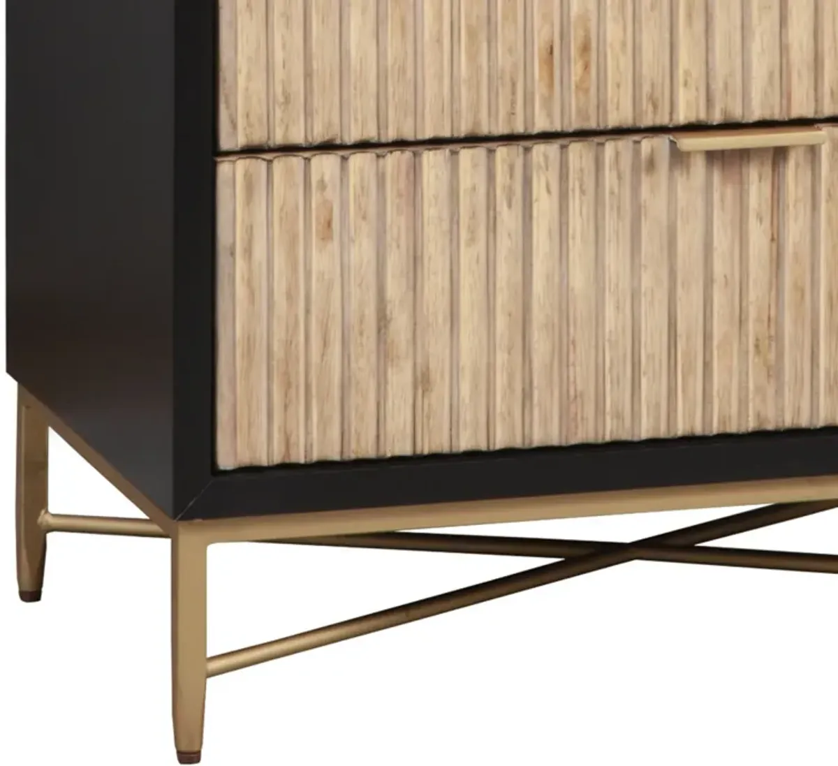 Chest with 5 Corrugated Drawers and Metal Base, Black - Benzara