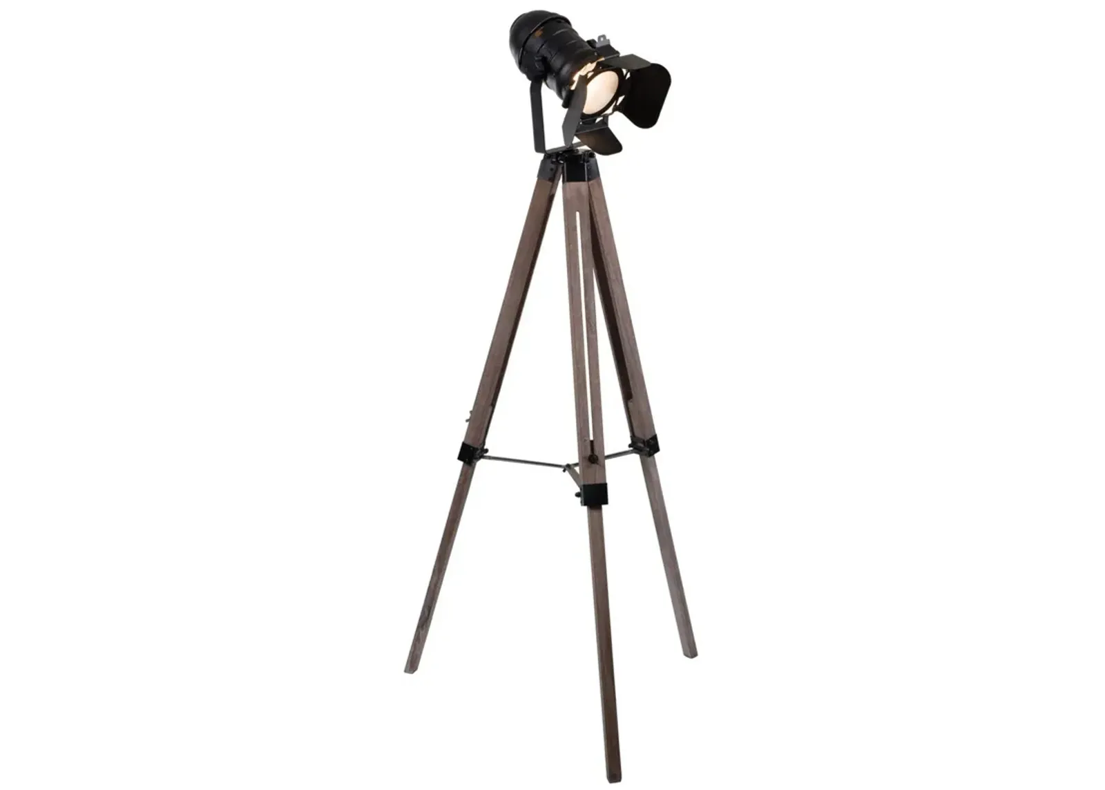 55 Inch Floor Lamp with Tripod Style Wood Frame, Spotlight, Brown and Black - Benzara