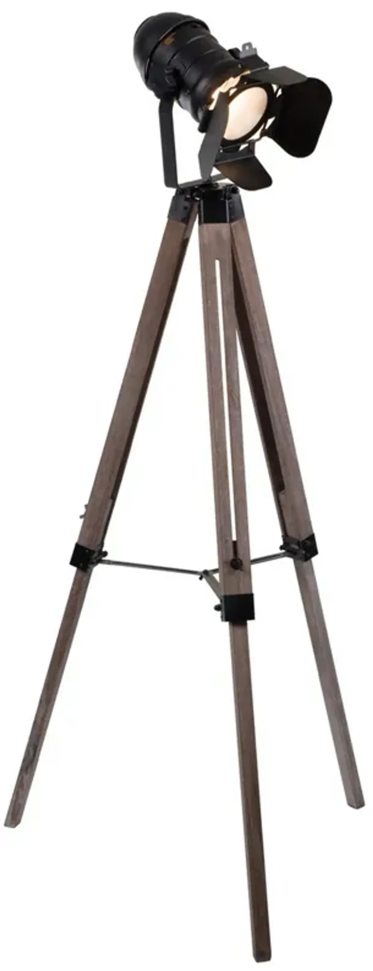 55 Inch Floor Lamp with Tripod Style Wood Frame, Spotlight, Brown and Black - Benzara