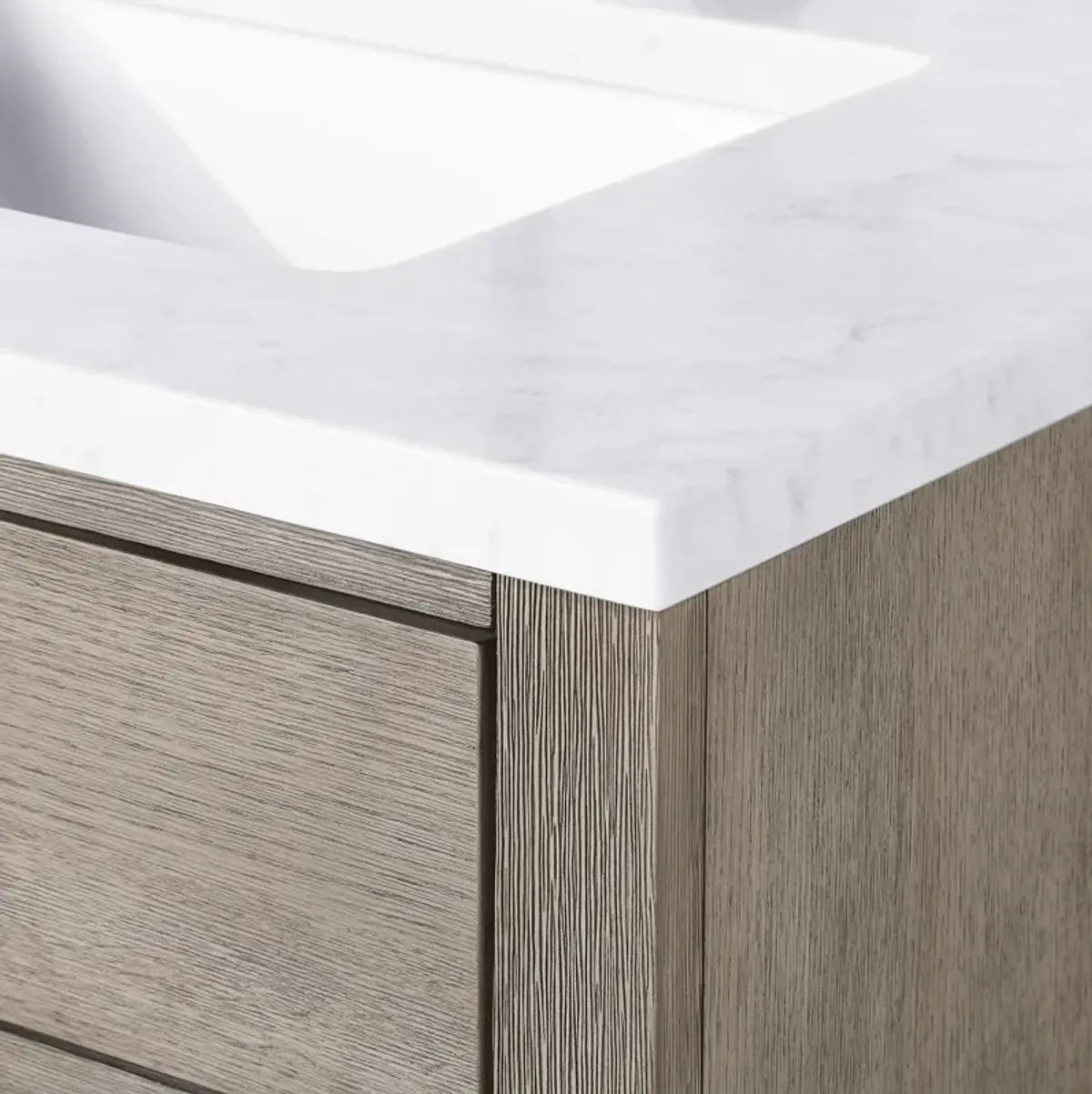 Chestnut 72 In. Double Sink Carrara White Marble Countertop Bath Vanity In Grey Oak with Oil Rubbed Bronze Hardware