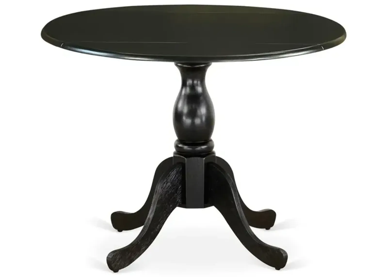 East West Furniture Round Dining Table with Drop Leaves - Black Table Top and Black Pedestal Leg Finish