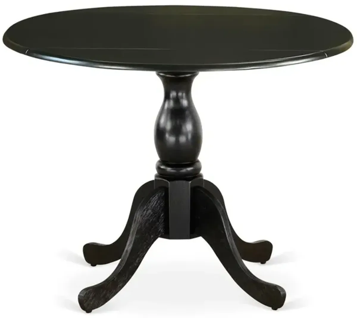 East West Furniture Round Dining Table with Drop Leaves - Black Table Top and Black Pedestal Leg Finish