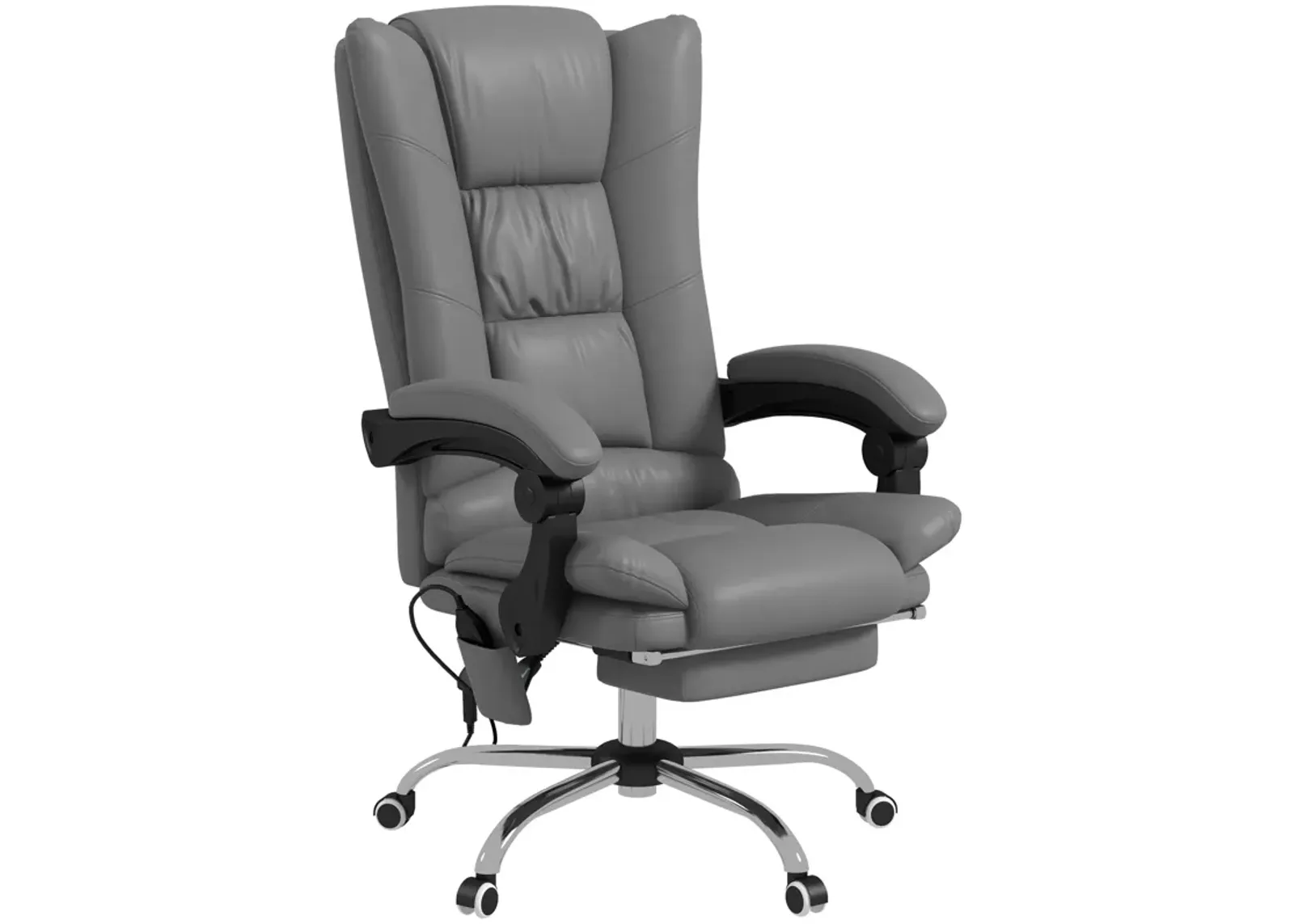 Gray PU Leather Heated Recliner: 4 Vibration Points, Footrest