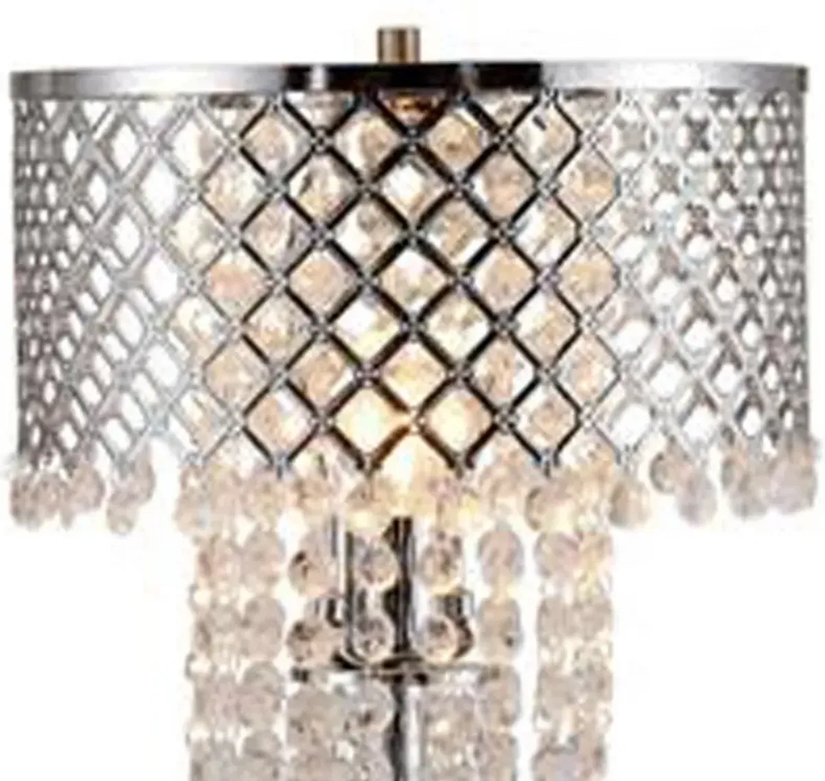 Denise 29 Inch Table Lamp, Glass, Metal Frame, Mesh Shade, Crystals, Gold - Benzara