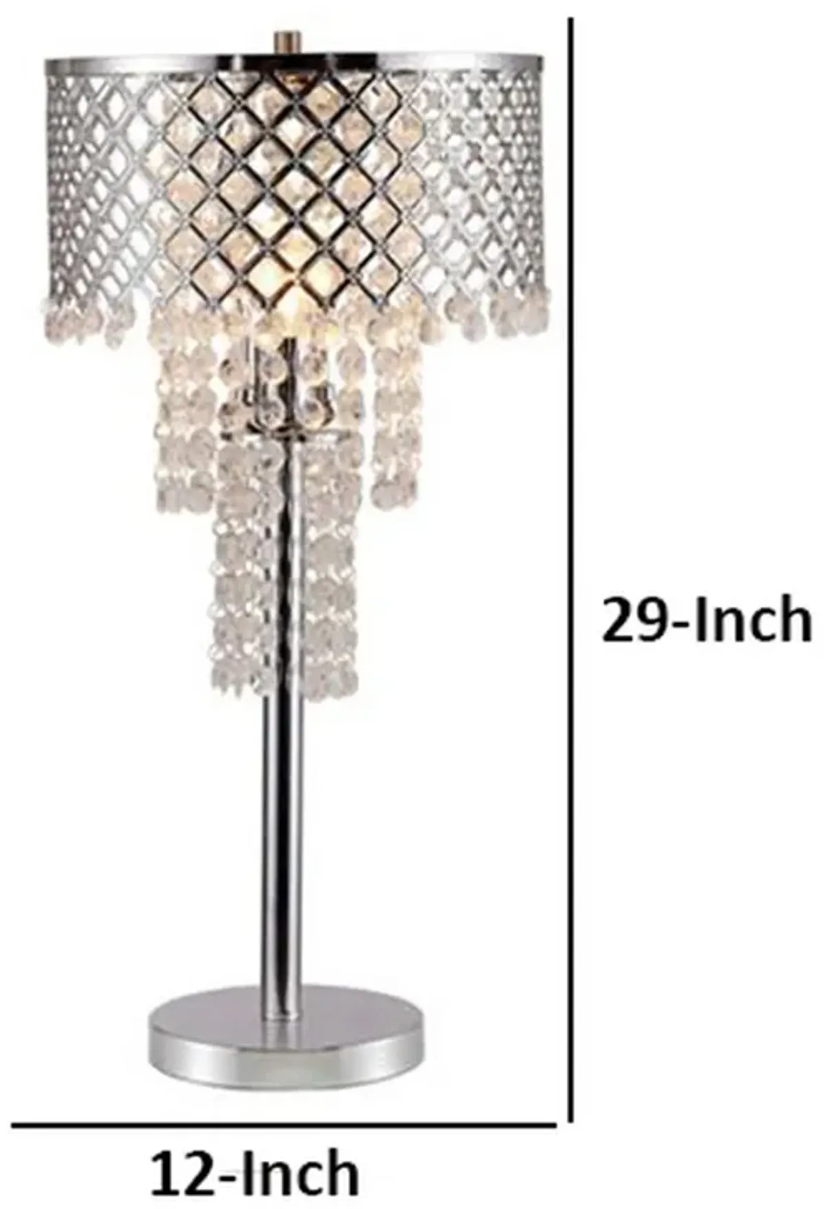 Denise 29 Inch Table Lamp, Glass, Metal Frame, Mesh Shade, Crystals, Gold - Benzara