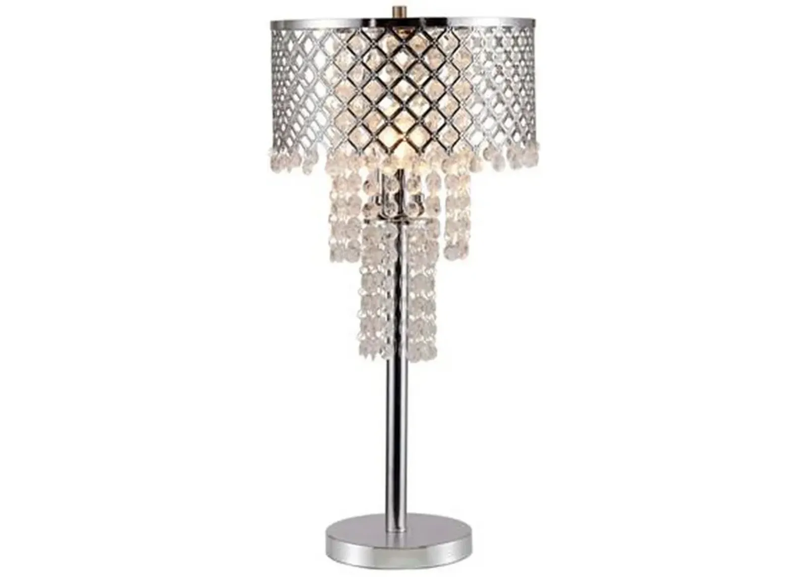 Denise 29 Inch Table Lamp, Glass, Metal Frame, Mesh Shade, Crystals, Gold - Benzara