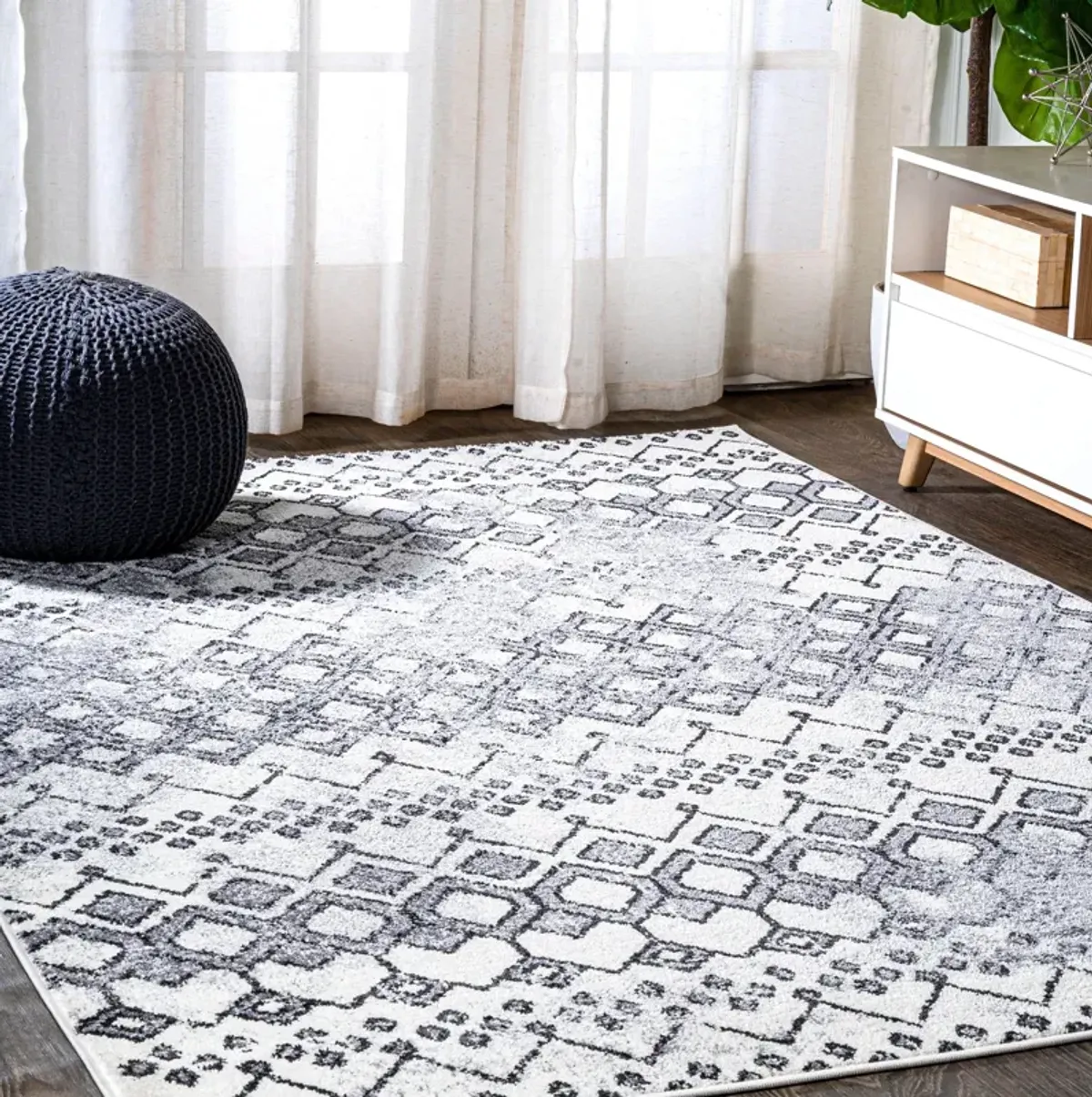 Azmar Moroccan Geometric Distressed Area Rug