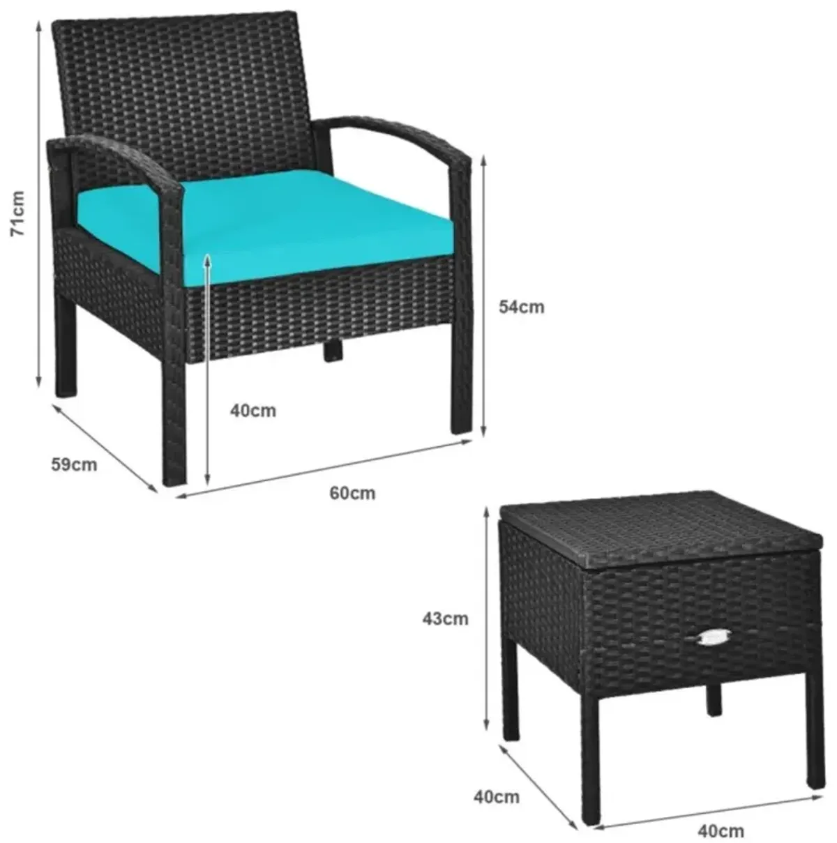 Hivvago 3 Pieces PE Rattan Wicker Sofa Set with Washable and Removable Cushion for Patio