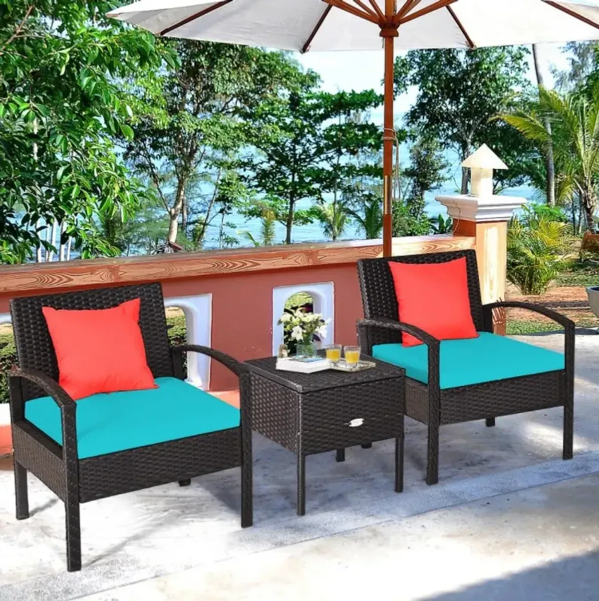 Hivvago 3 Pieces PE Rattan Wicker Sofa Set with Washable and Removable Cushion for Patio