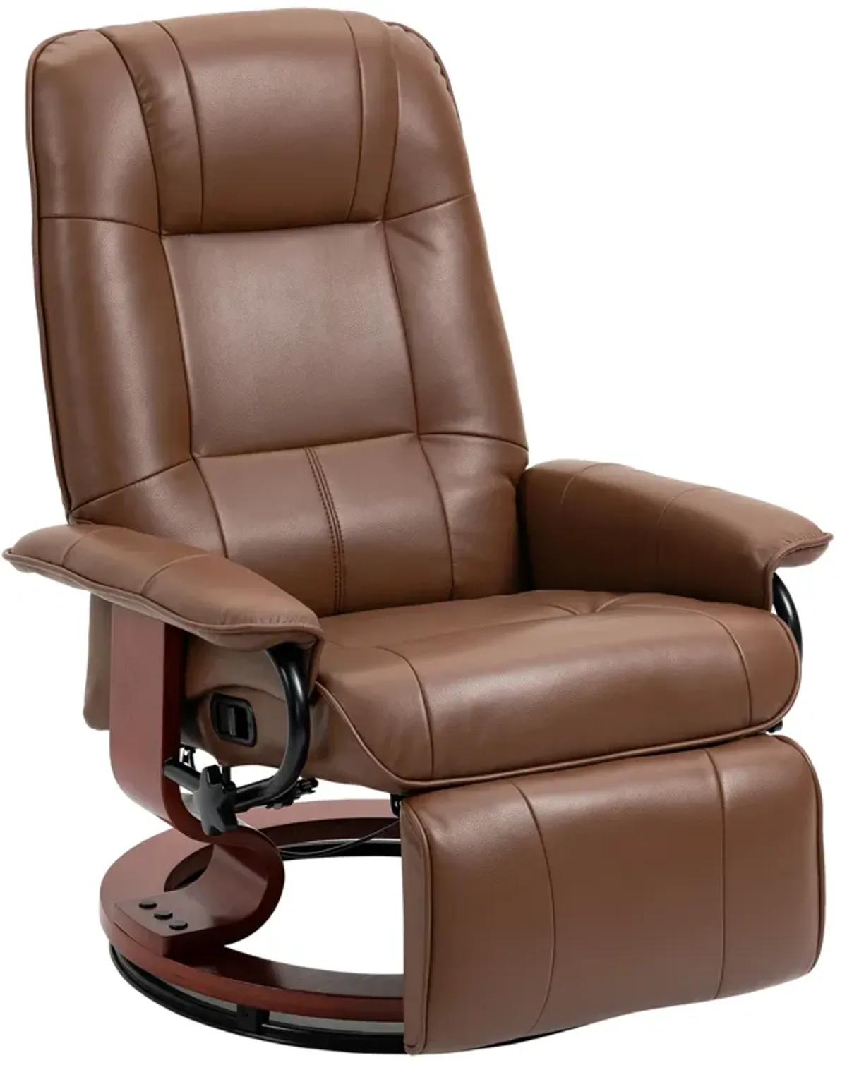 HOMCOM Faux Leather Manual Recliner, Adjustable Swivel Lounge Chair with Footrest, Armrest and Wrapped Wood Base for Living Room, Brown