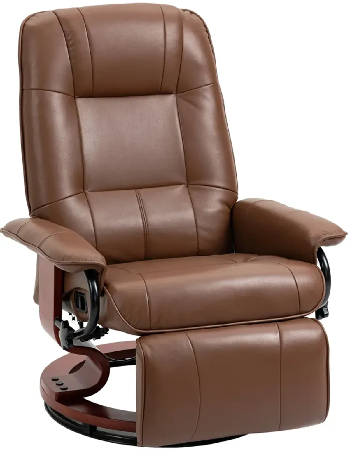 HOMCOM Faux Leather Manual Recliner, Adjustable Swivel Lounge Chair with Footrest, Armrest and Wrapped Wood Base for Living Room, Brown