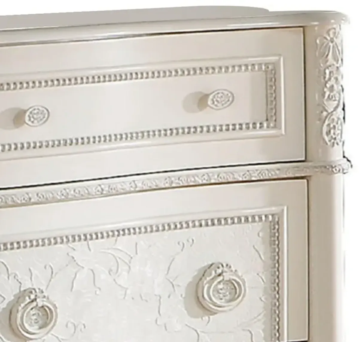 Benjara Dorie 54 Inch Wide Dresser, 6 Drawers, Oval Molded Trim, Ivory White Wood