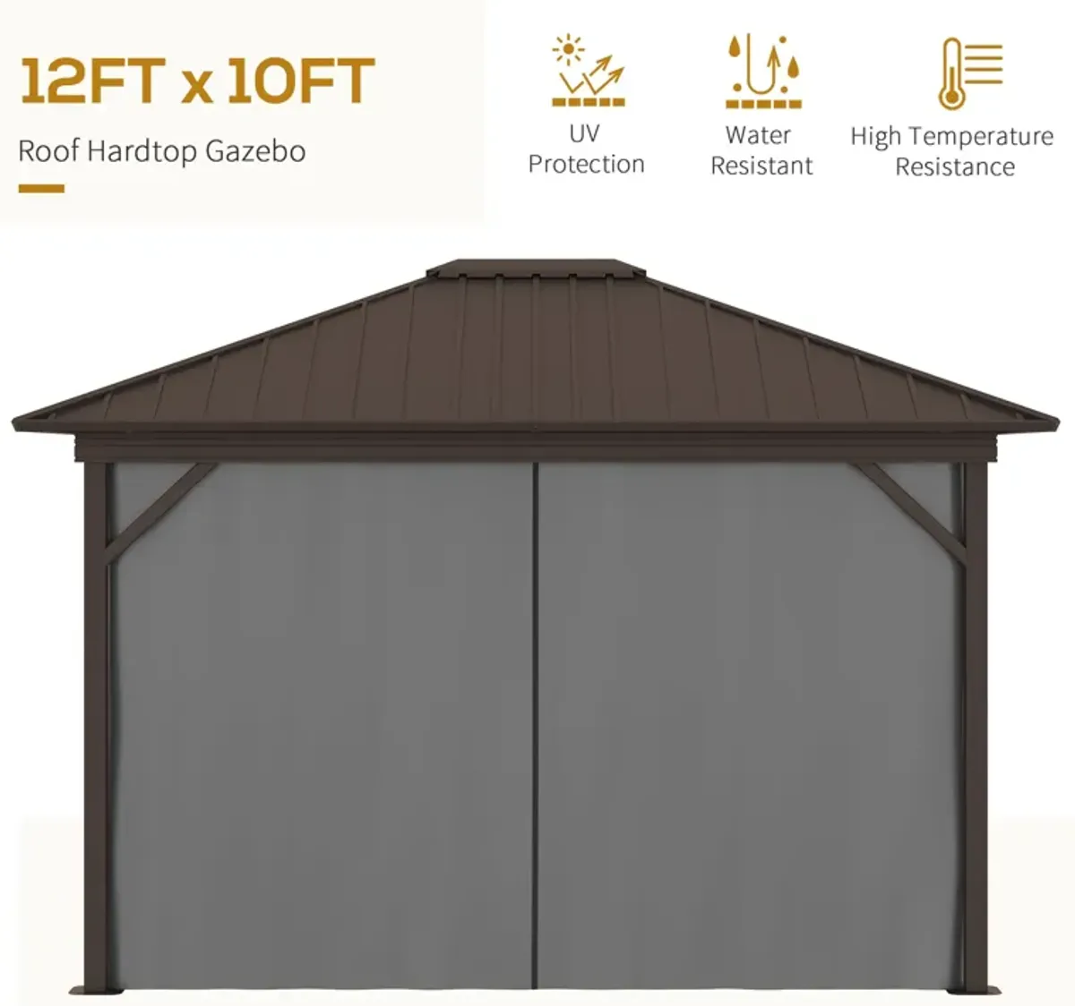 Grey Backyard Shelter: 10x12 Aluminum Hardtop Gazebo with Curtains