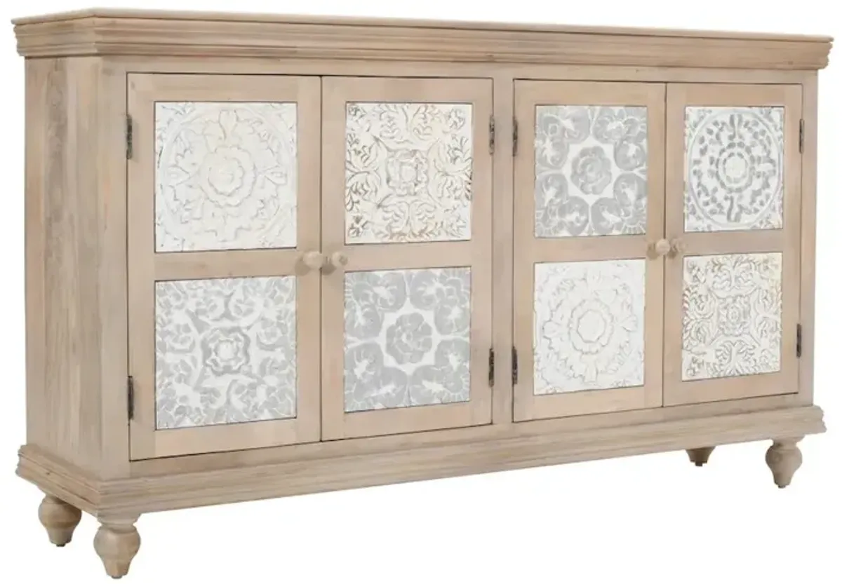 Jofran Adele 71" Hand Carved Solid Wood Rustic Four-Door Sideboard Cabinet