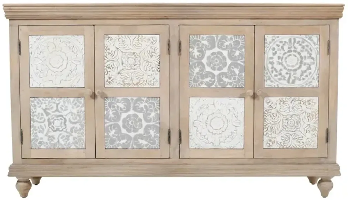 Jofran Adele 71" Hand Carved Solid Wood Rustic Four-Door Sideboard Cabinet