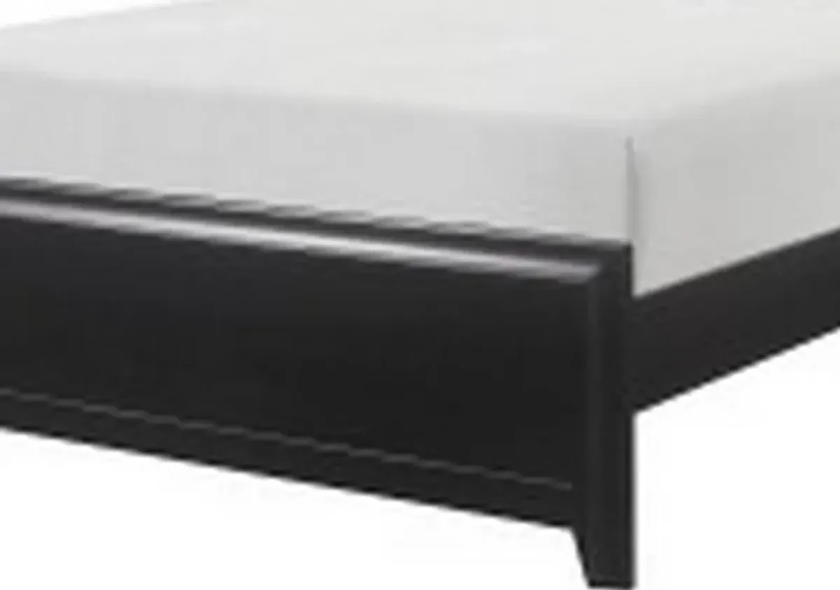 Zen Queen Size Bed, Gray Poly Upholstered Headboard, Espresso Brown Wood - Benzara