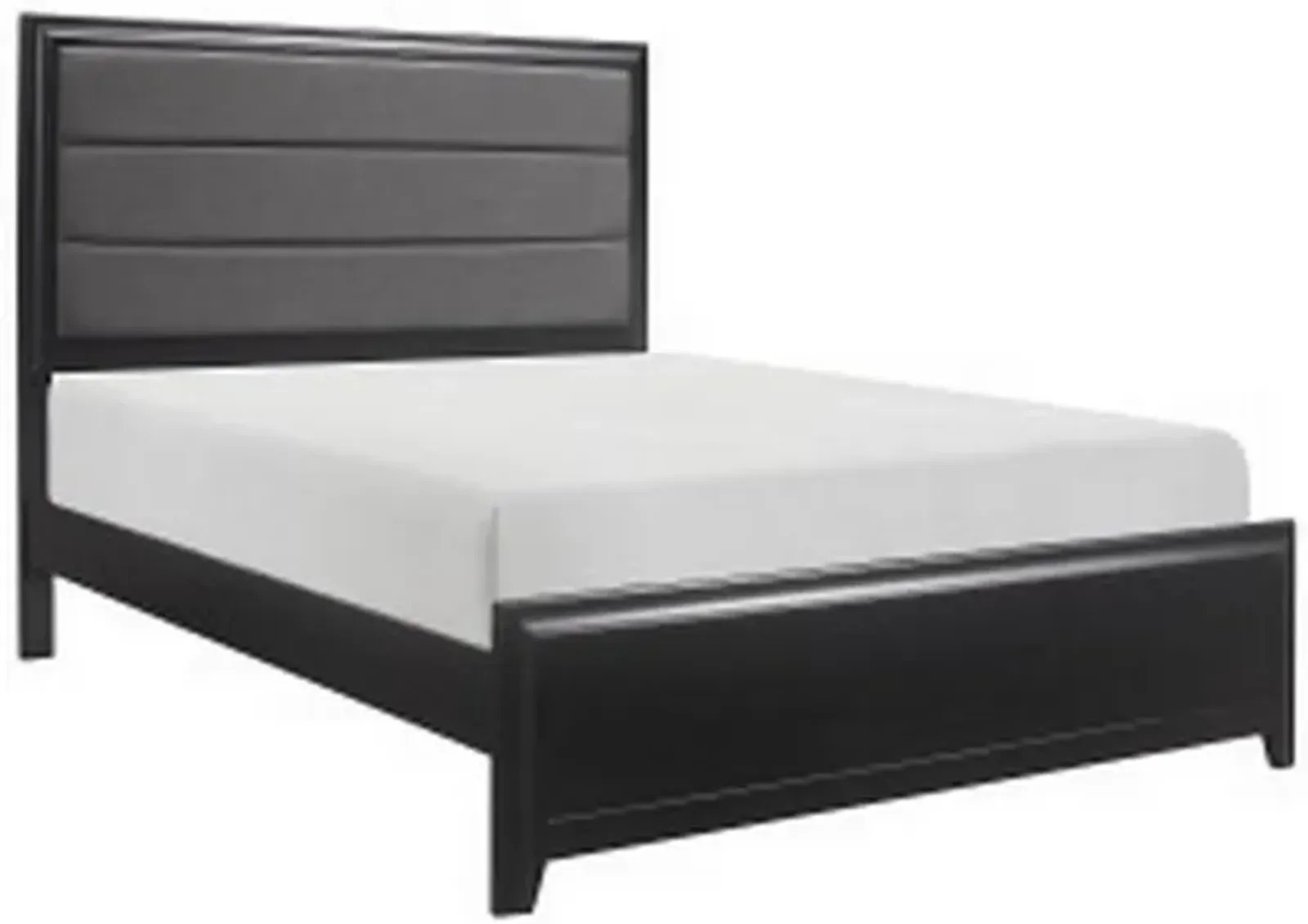 Zen Queen Size Bed, Gray Poly Upholstered Headboard, Espresso Brown Wood - Benzara