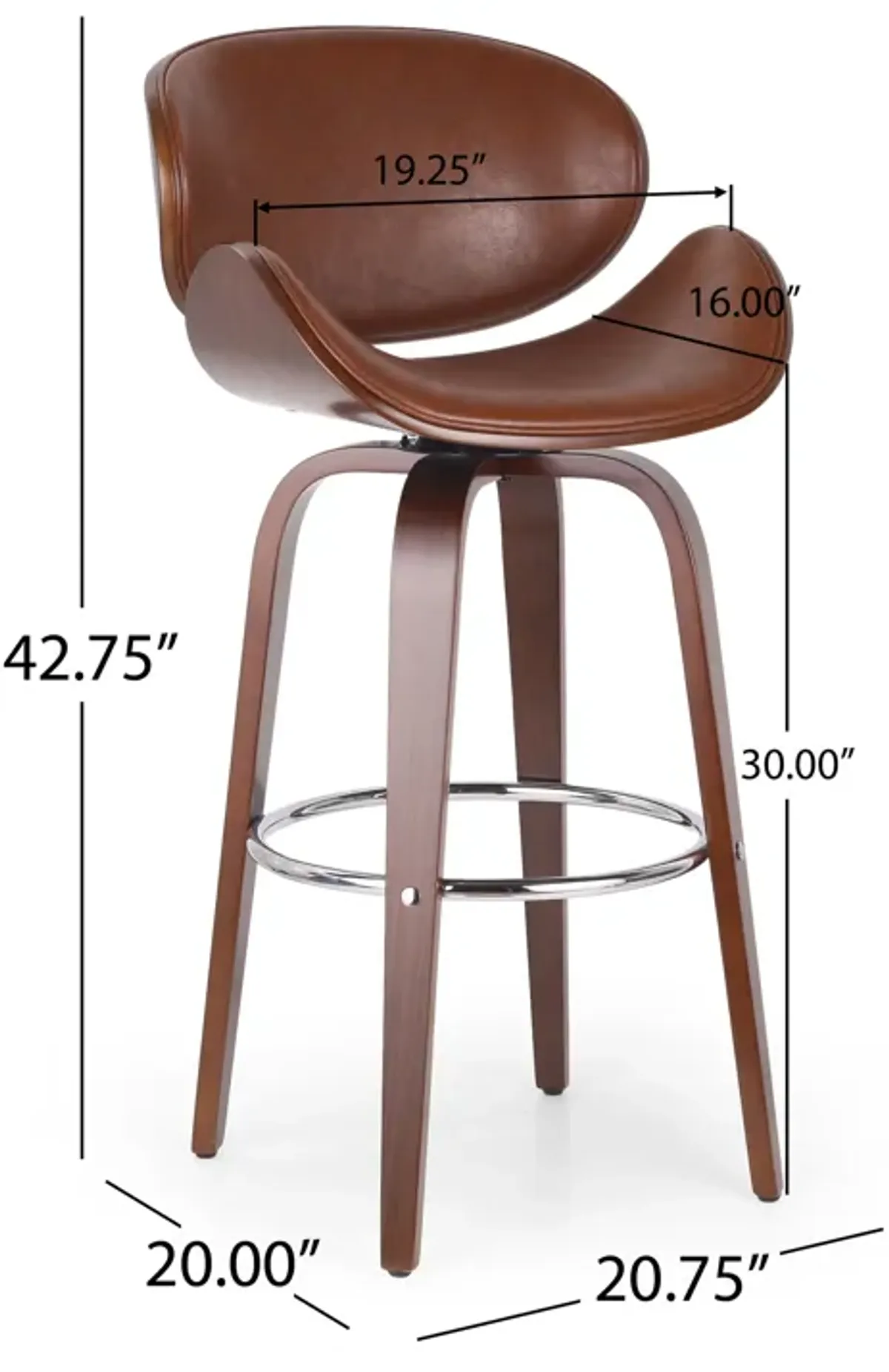 Mid-Century Modern Barstool with Bentwood Frame and Faux Leather Upholstery