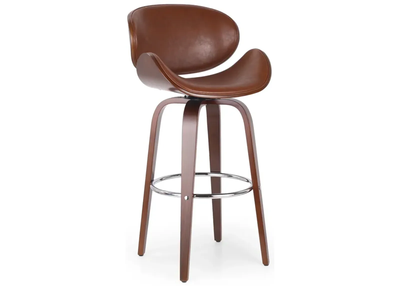 Mid-Century Modern Barstool with Bentwood Frame and Faux Leather Upholstery