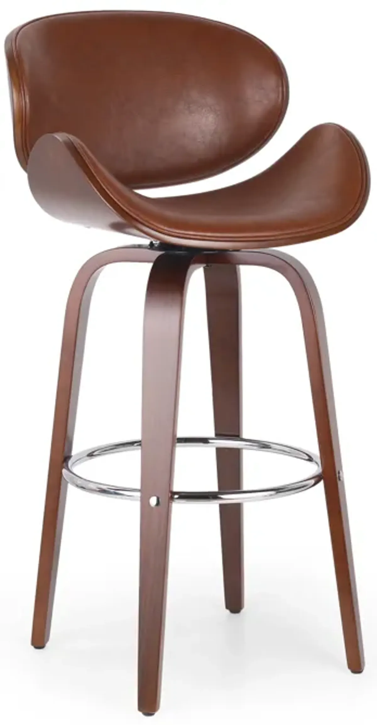 Mid-Century Modern Barstool with Bentwood Frame and Faux Leather Upholstery