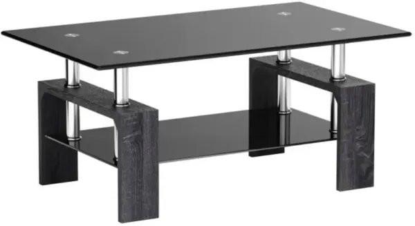Hivvago Rectangular Tempered Glass Coffee Table End Side Table with Shelf