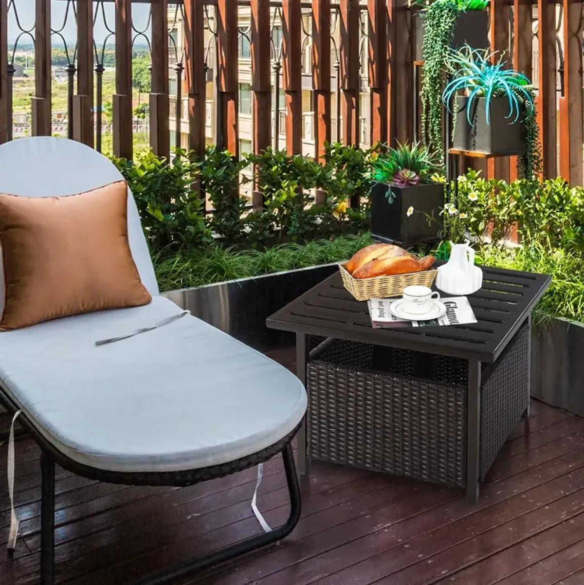 Outdoor Patio Rattan Wicker Steel Side Deck Table