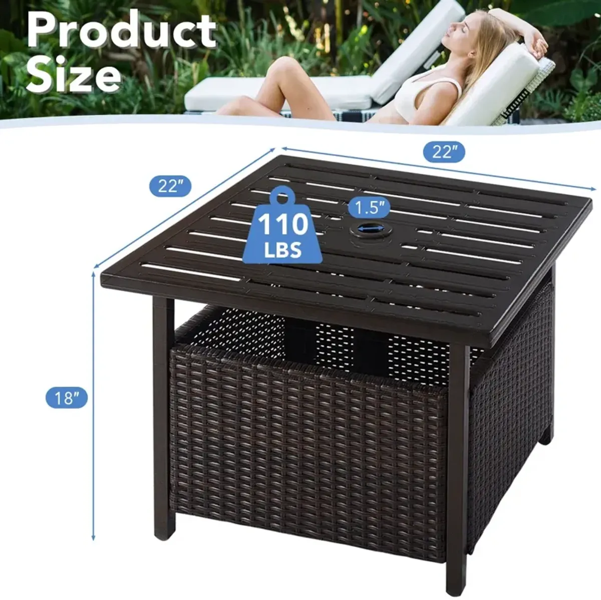 Outdoor Patio Rattan Wicker Steel Side Deck Table