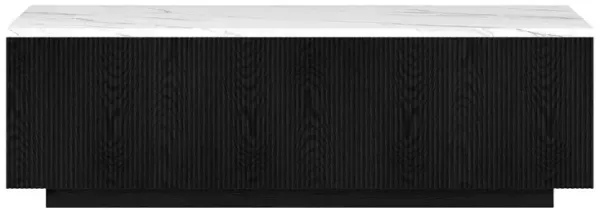 Hudson&Canal Wide Rectangular Coffee Table with Faux Marble Top in Black Grain/Faux Marble