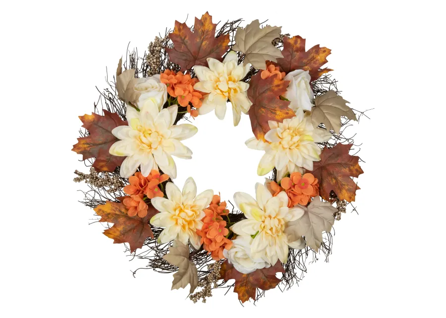 Orange and Cream Floral Fall Harvest Artificial Wreath  22-Inch