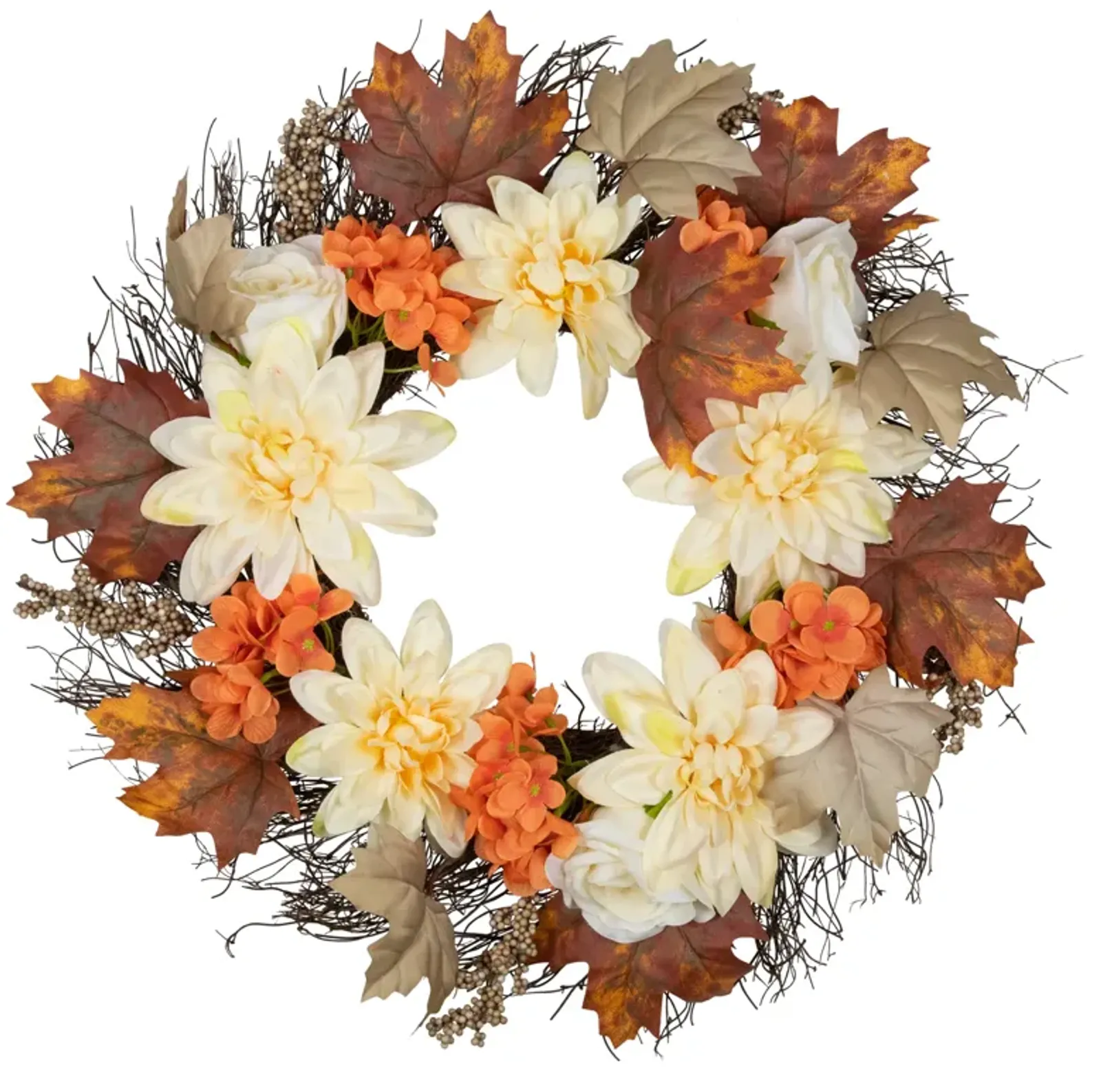 Orange and Cream Floral Fall Harvest Artificial Wreath  22-Inch