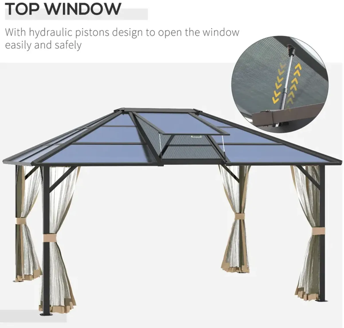 Grey Garden Structure: 14x12 Hardtop Gazebo with Polycarbonate Roof