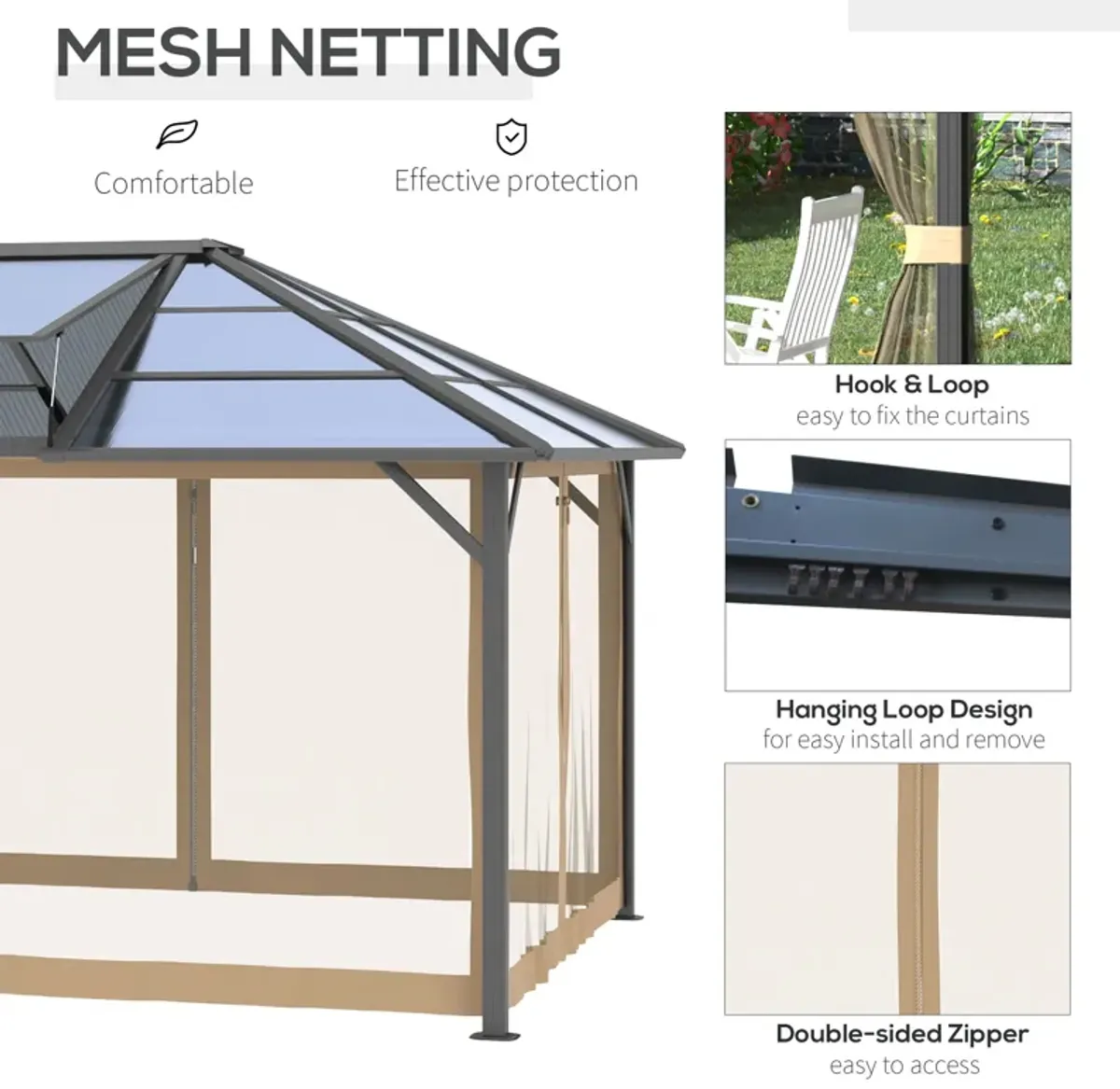 Grey Garden Structure: 14x12 Hardtop Gazebo with Polycarbonate Roof