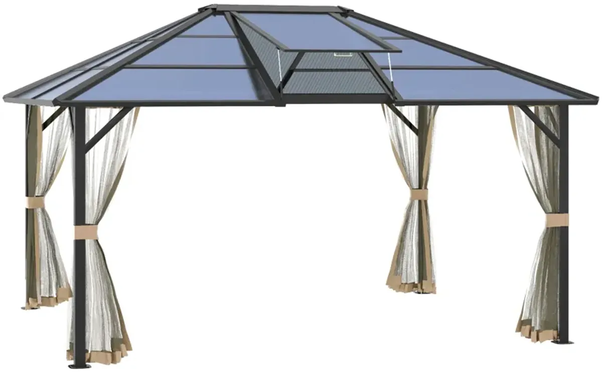 Grey Garden Structure: 14x12 Hardtop Gazebo with Polycarbonate Roof