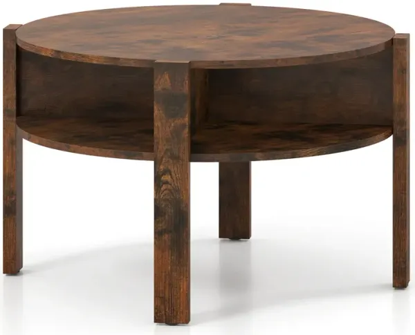 Round Coffee Table with Open Shelving for Small Living Spaces