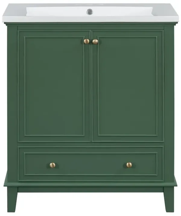 Whisen Vintage Bathroom Vanity with Sink Combo, Multi-functional Bathroom Cabinet with Doors and Drawer - Gray
