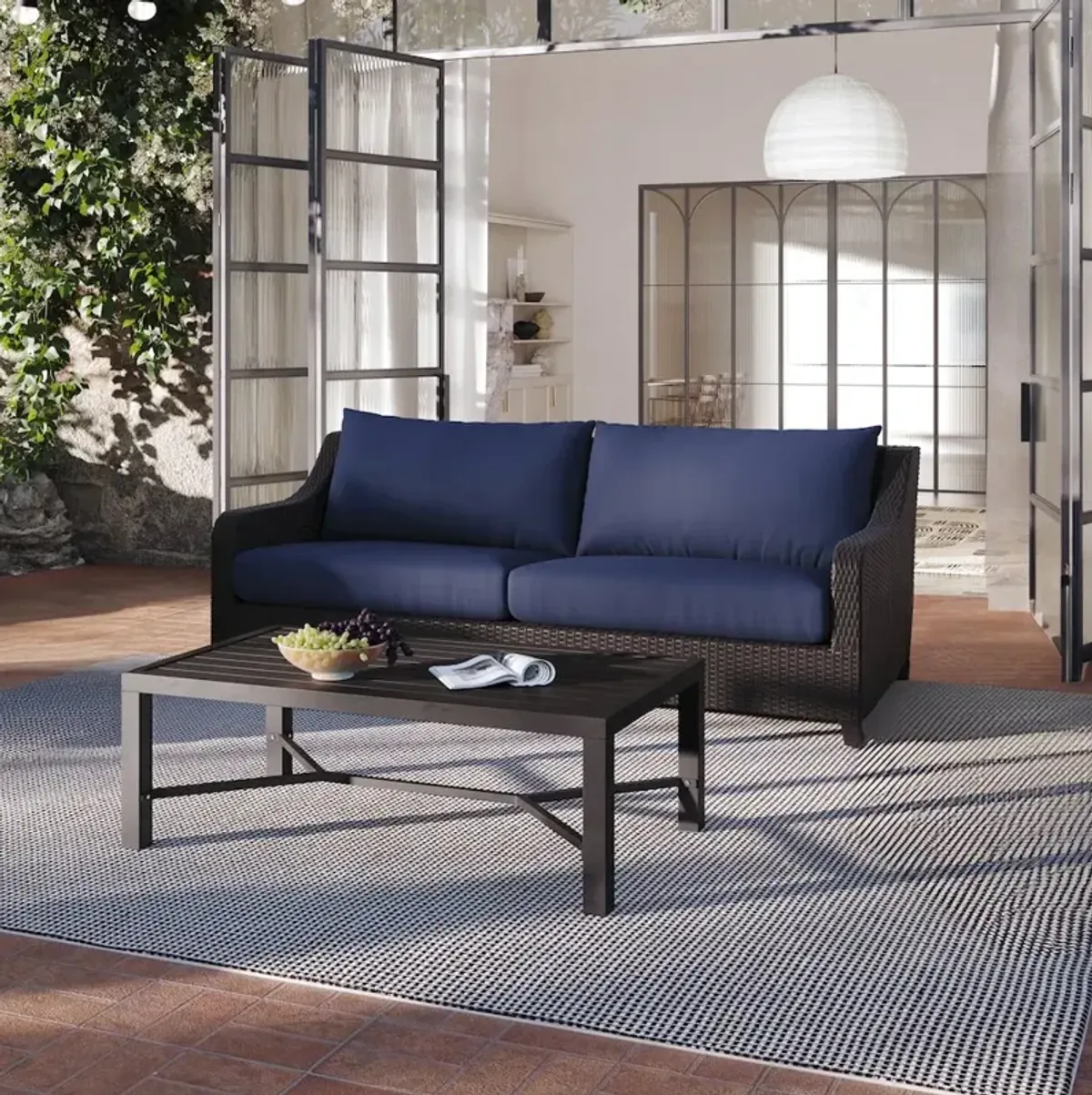 New Classic Furniture Skye 2 Pc Sofa And Slat Top Coffee Table Set-Blue