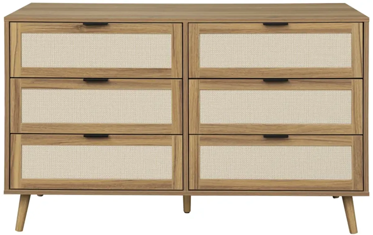 Modern 6 Drawer Chest, Wide Storage Cabinet Bedroom Furniture Dresser Large Storage Tower Unit Accent Cabinet with Doors Kitchen Storage Cabinet with Solid Wood Feet