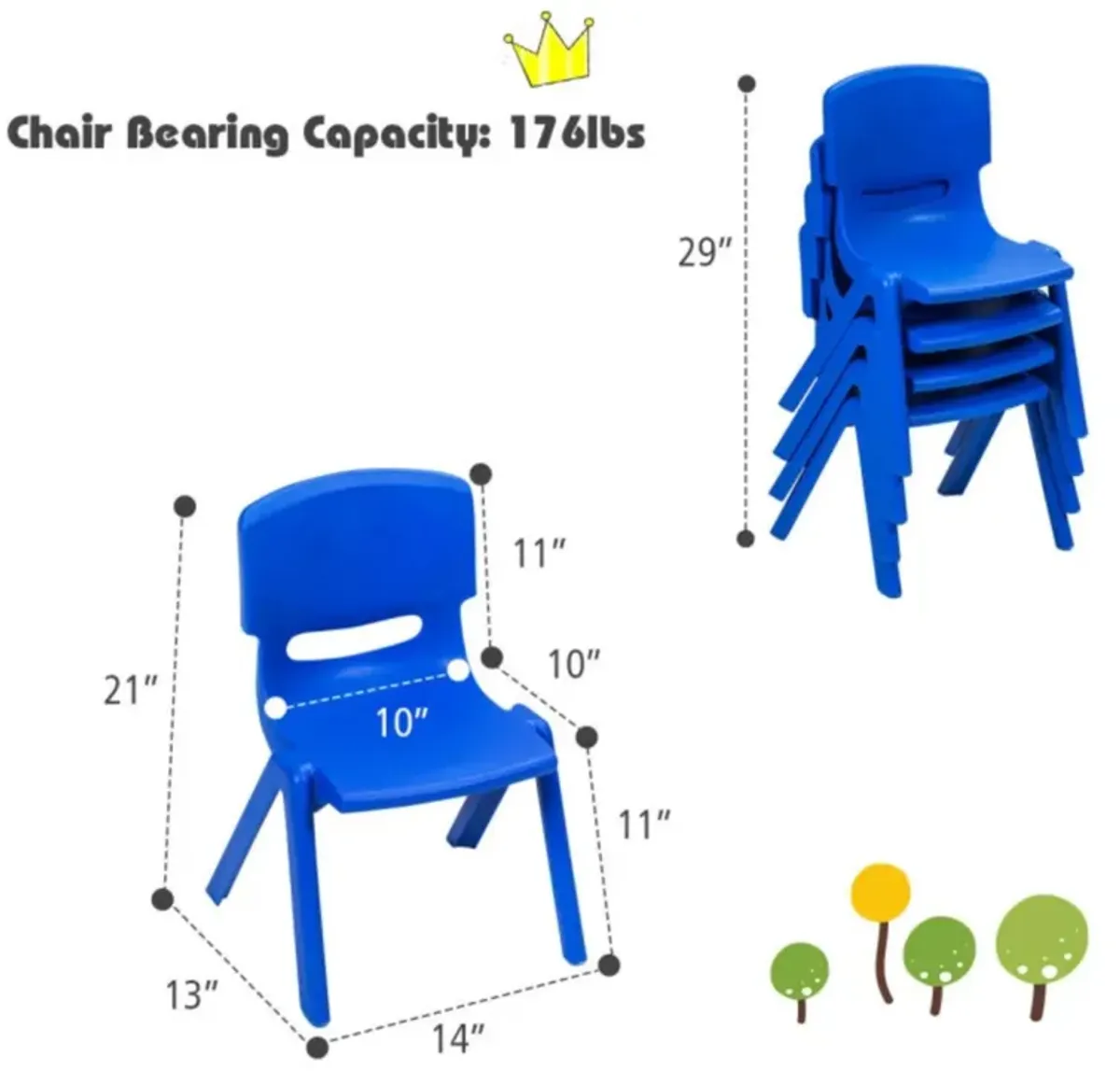 Hivvago 4-pack Kids Plastic Stackable Classroom Chairs