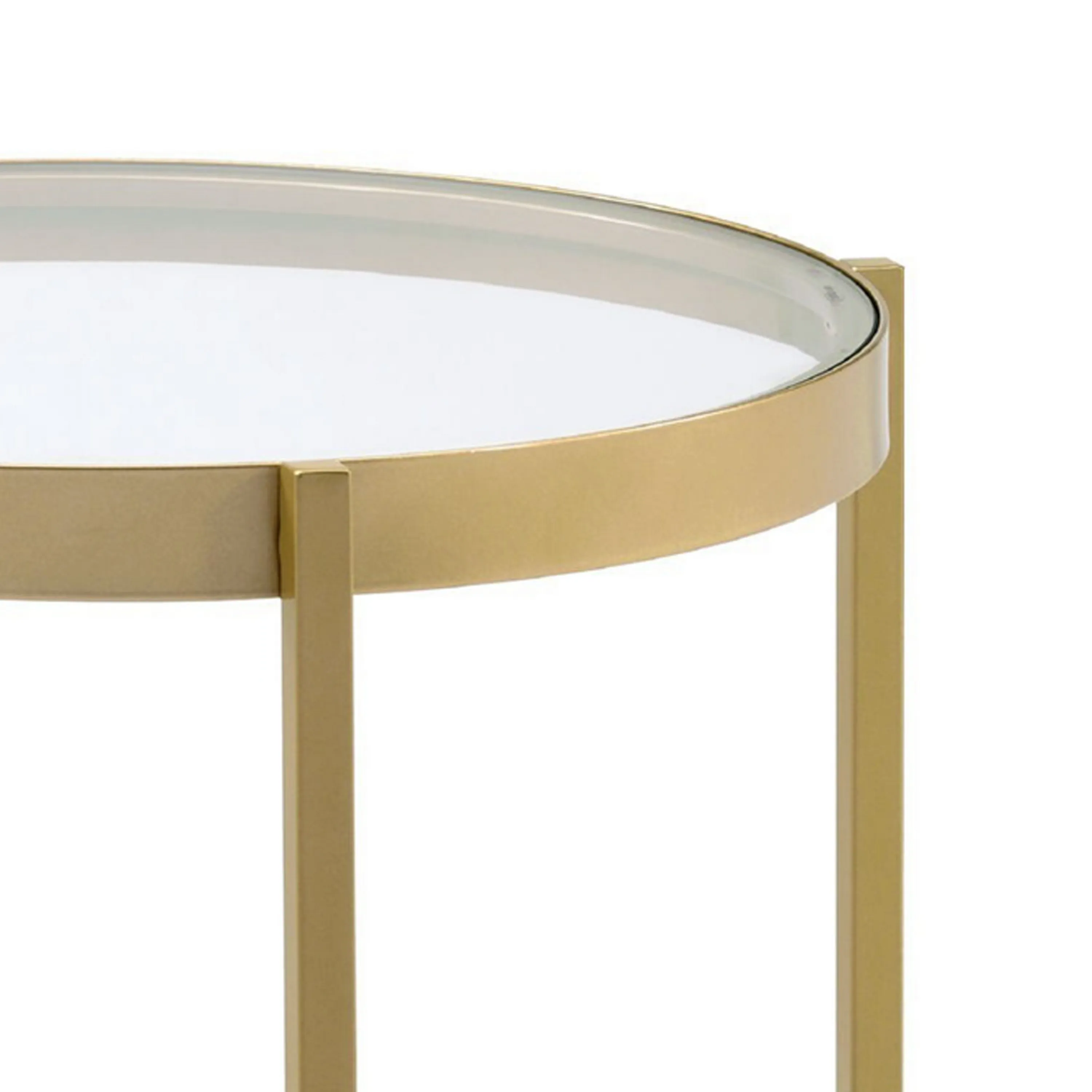 End Table with Round Glass Top and Metal Frame, Gold-Benzara