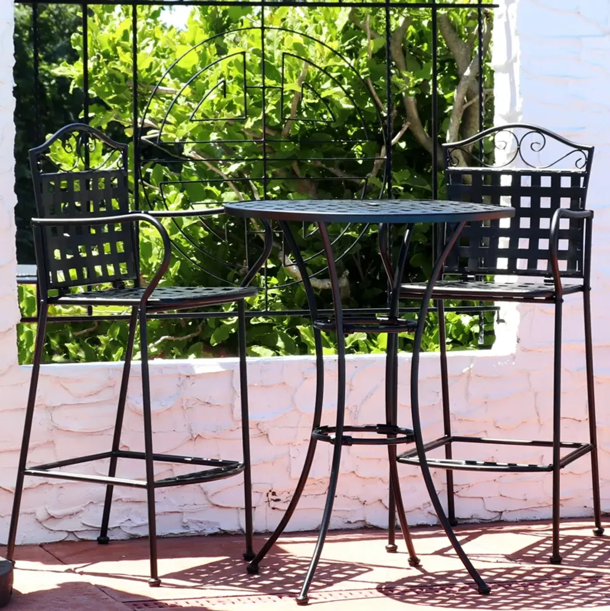 Sunnydaze Scrolling Wrought Iron Patio Bar-Height Table and Chairs - Black