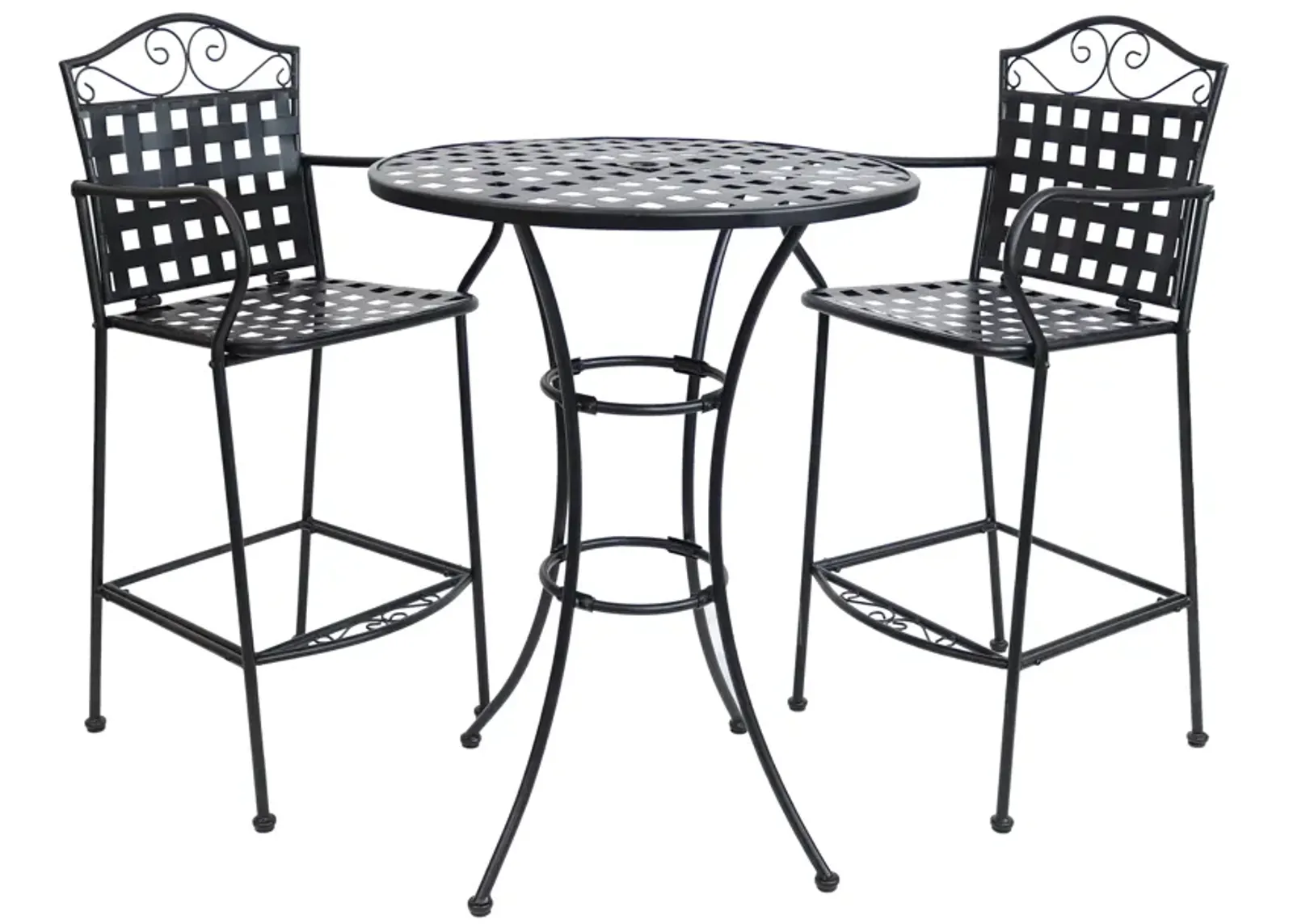 Sunnydaze Scrolling Wrought Iron Patio Bar-Height Table and Chairs - Black