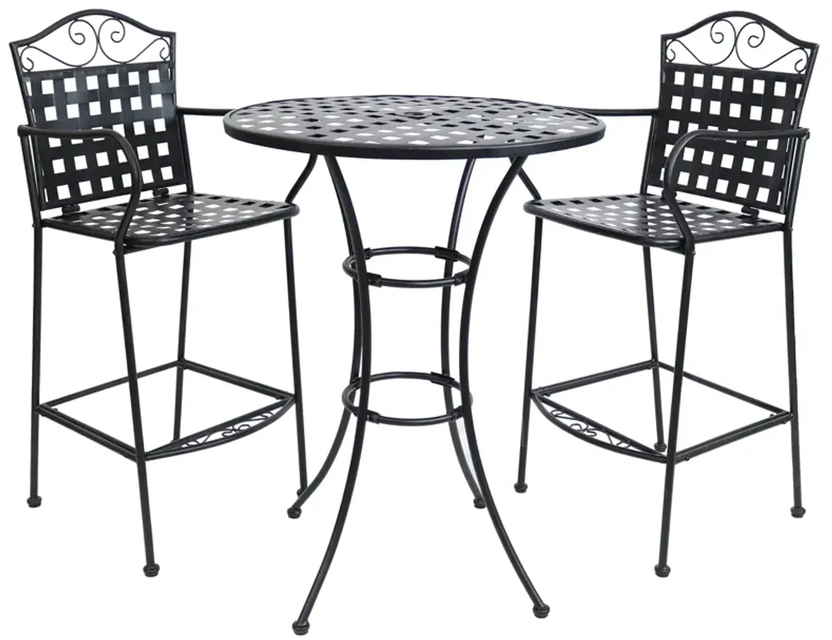 Sunnydaze Scrolling Wrought Iron Patio Bar-Height Table and Chairs - Black